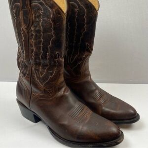 J B DILLON jbm3205 Western Goat Leather Boots Stitched Design Men 9.5 Brown
